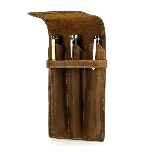 Retro Cowhide Leather Pen Case with 1/2/3 Slots