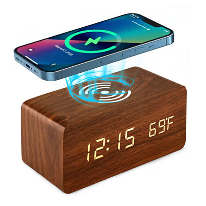 Wooden Alarm Clock with Wireless Charging