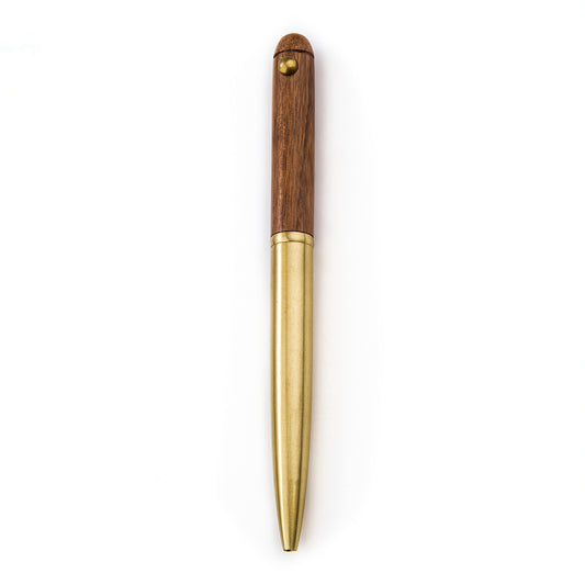 Wooden and Brass Retractable Rollerball Pen