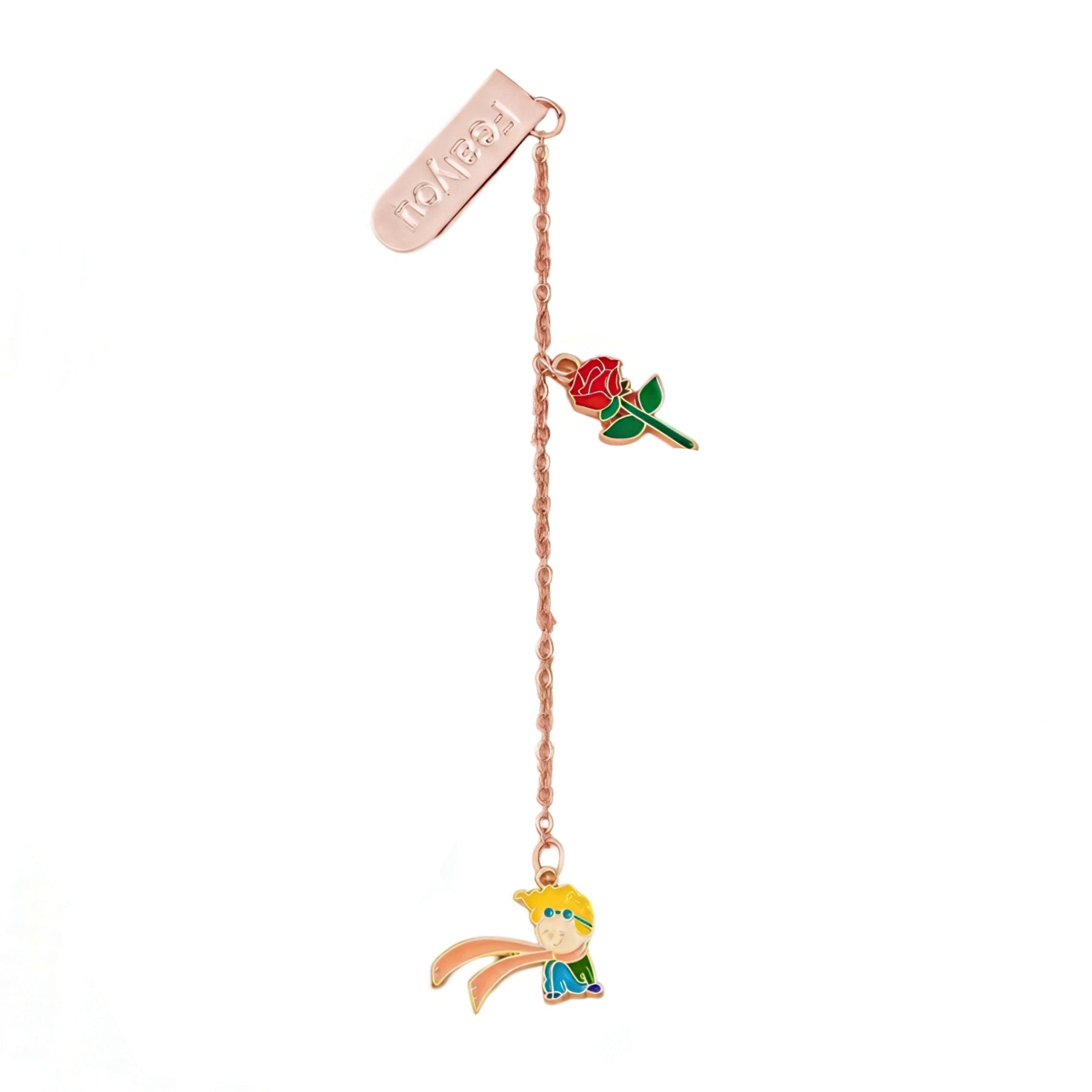 Enamel charm bookmark with little prince design on a white background