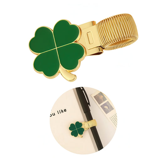 Four-leaf Clover Metal Pen Holder with Spring Clip