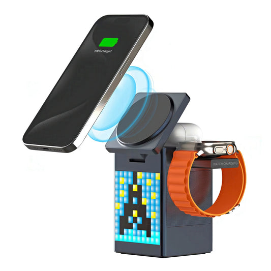 6 in 1 Wireless Charging Station with Pixel Display and Bluetooth Speaker