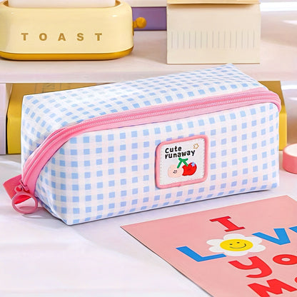 Extra Large Capacity Plaid Pencil Case