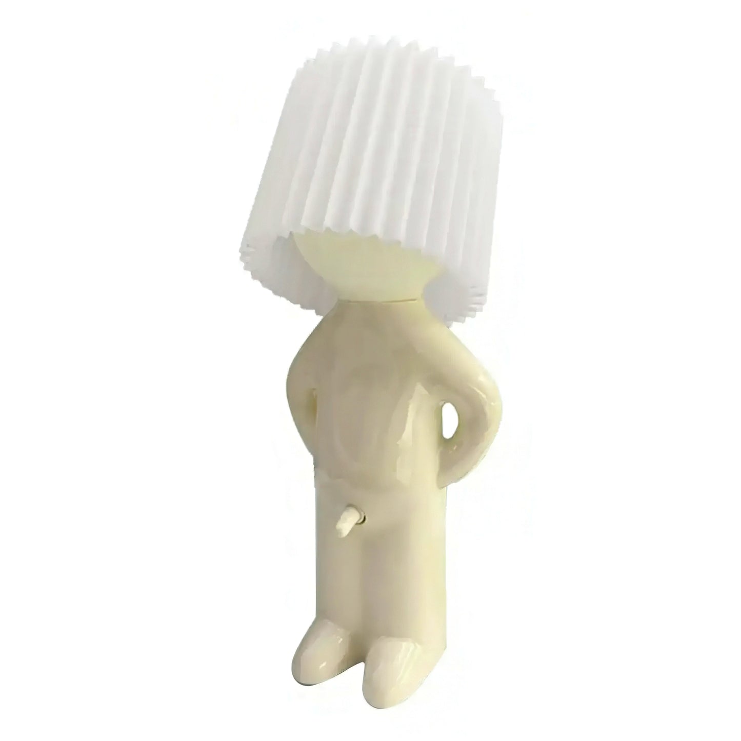 Cute little shy boy table lamp on a white background