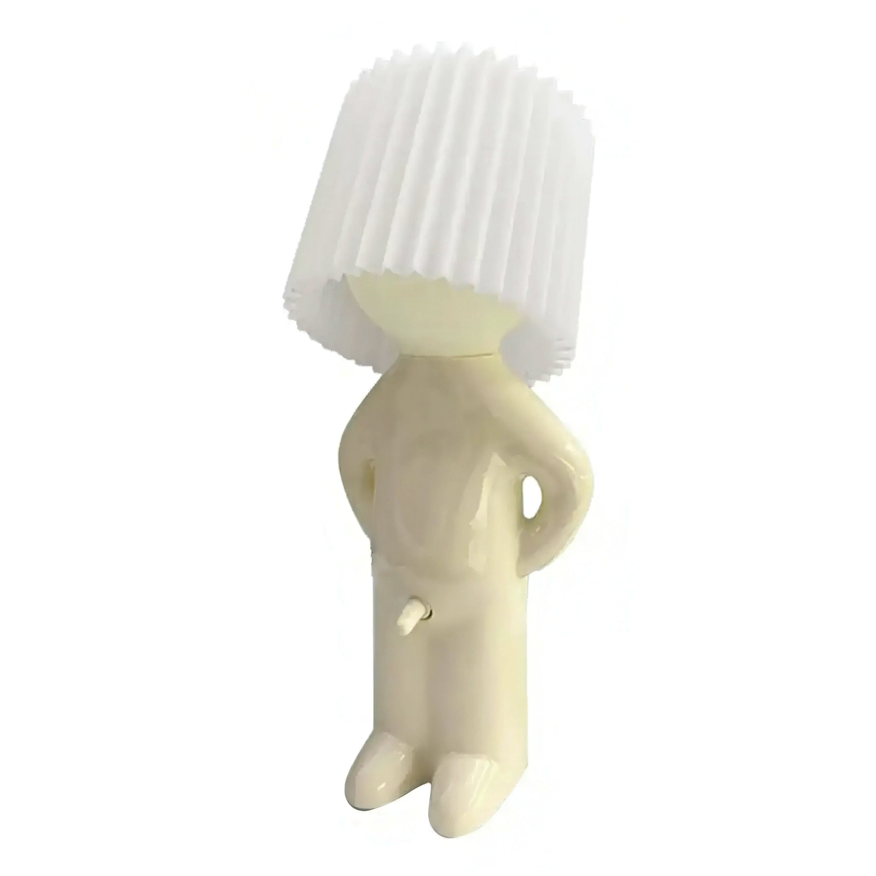 Cute little shy boy table lamp on a white background