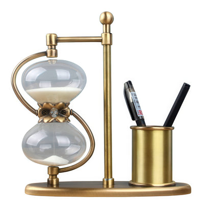 Retro Brass Hourglass with Pen Holder