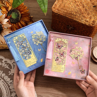Dreamy Butterflies with Flowers Metal Bookmark