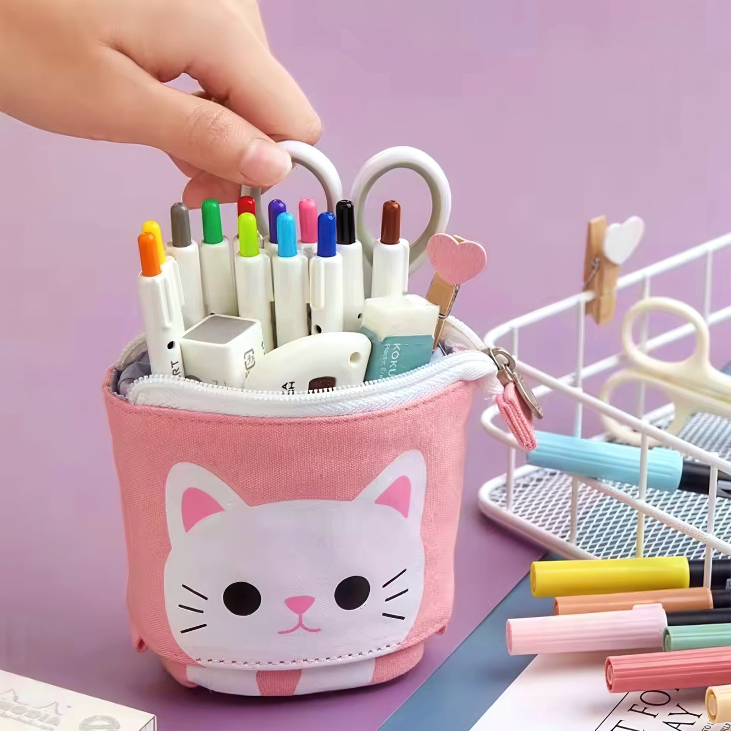 Cute Animal Retractable Stand Up Pencil Case