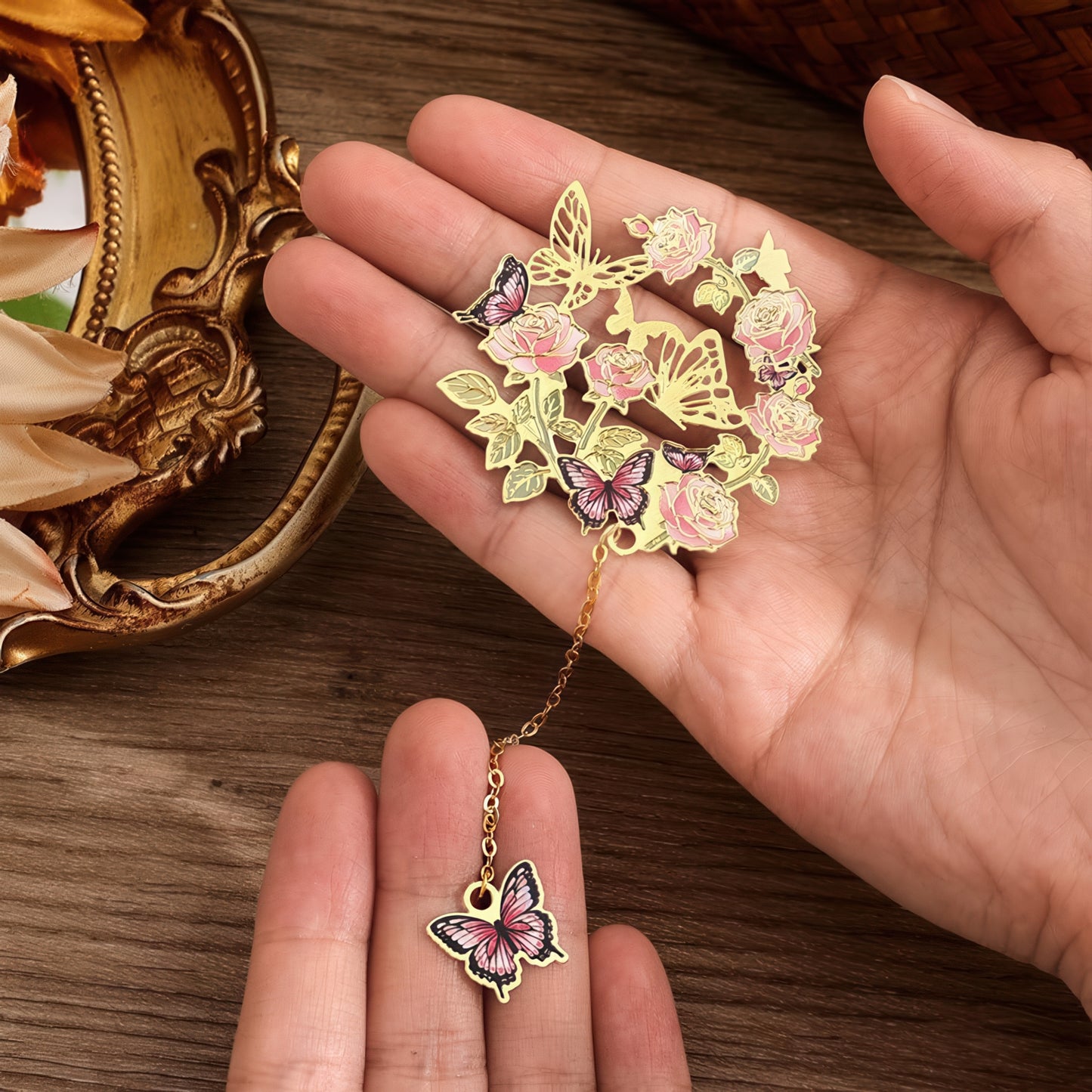 Dreamy Butterflies with Flowers Metal Bookmark