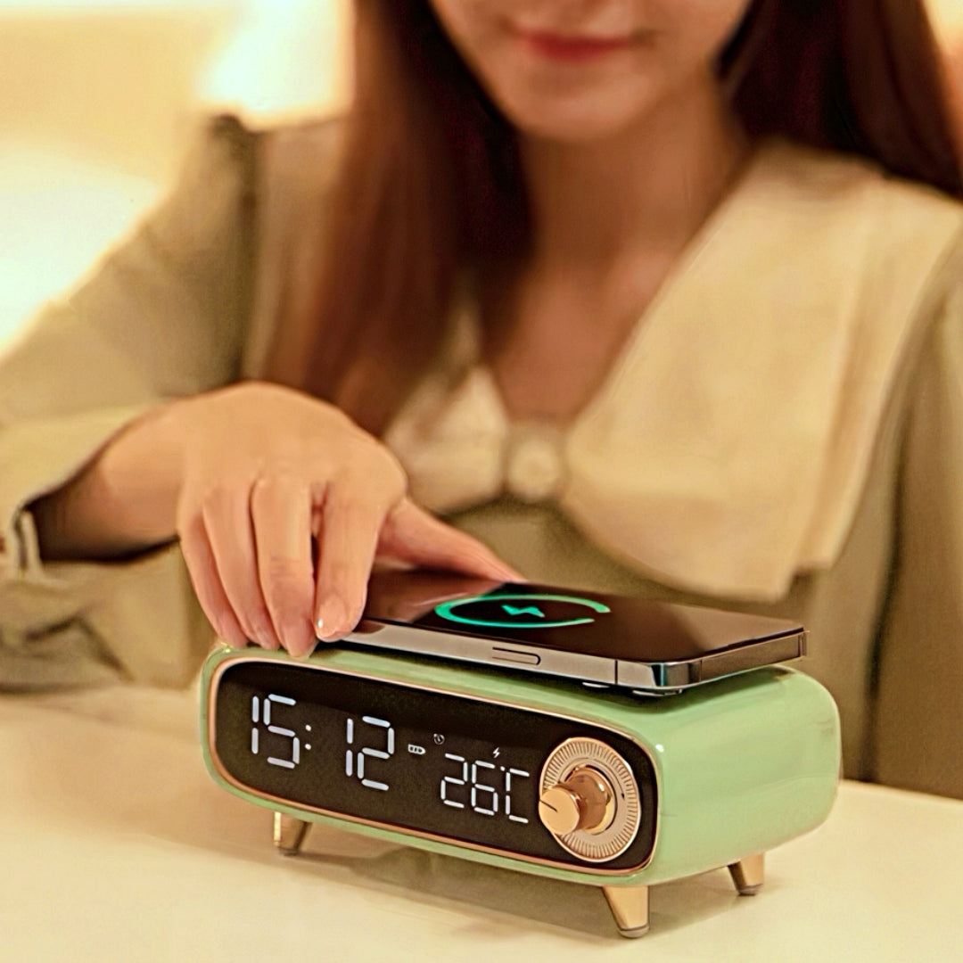 Retro Digital Alarm Clock with Wireless Charging and Nightlight