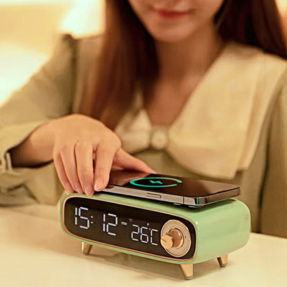 Retro Digital Alarm Clock with Wireless Charging and Nightlight