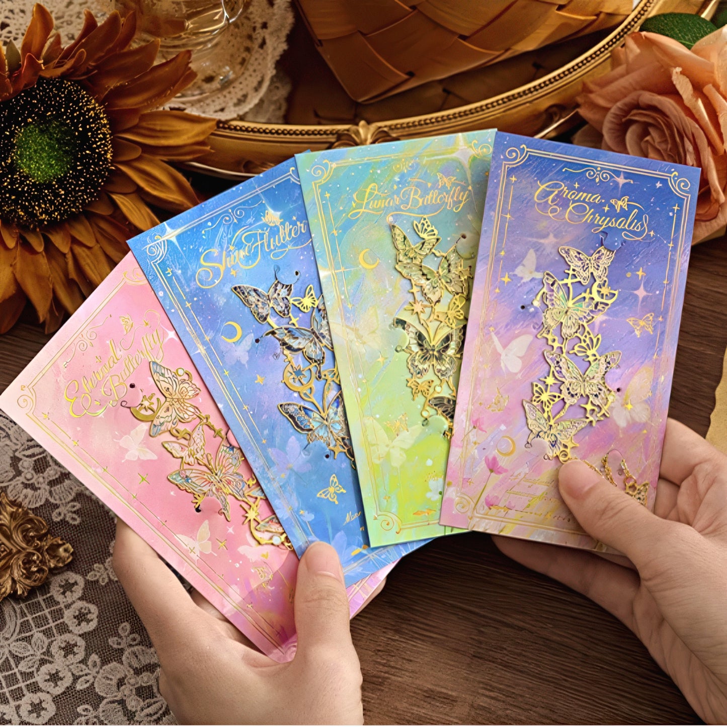 Starry Butterfly Themed Metal Bookmark