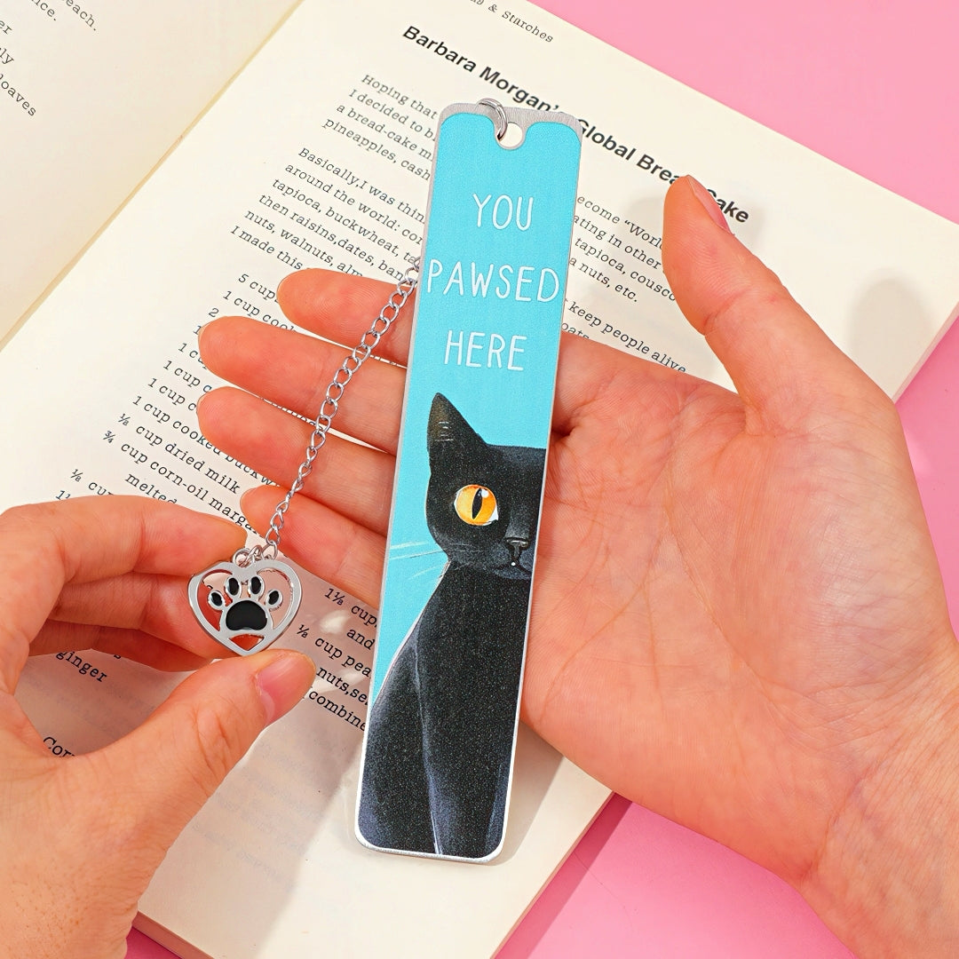 Cat Themed Stainless Steel Bookmark