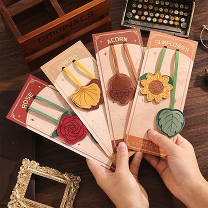 Multifunctional Retro Faux Leather Strip Bookmark