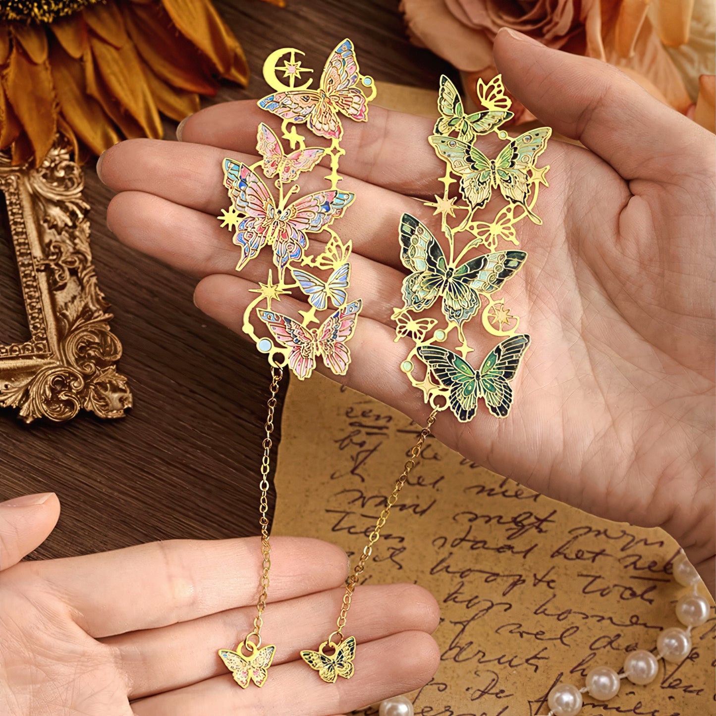 Starry Butterfly Themed Metal Bookmark