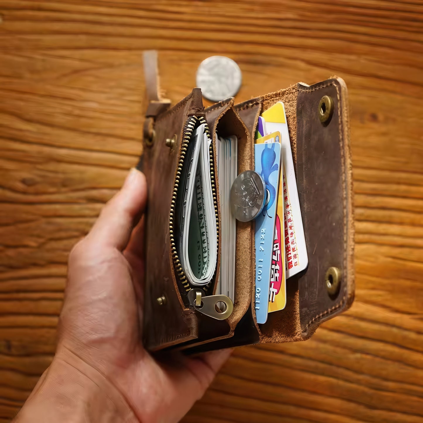 Dyed Cowhide Multifunctional Zipper Wallet