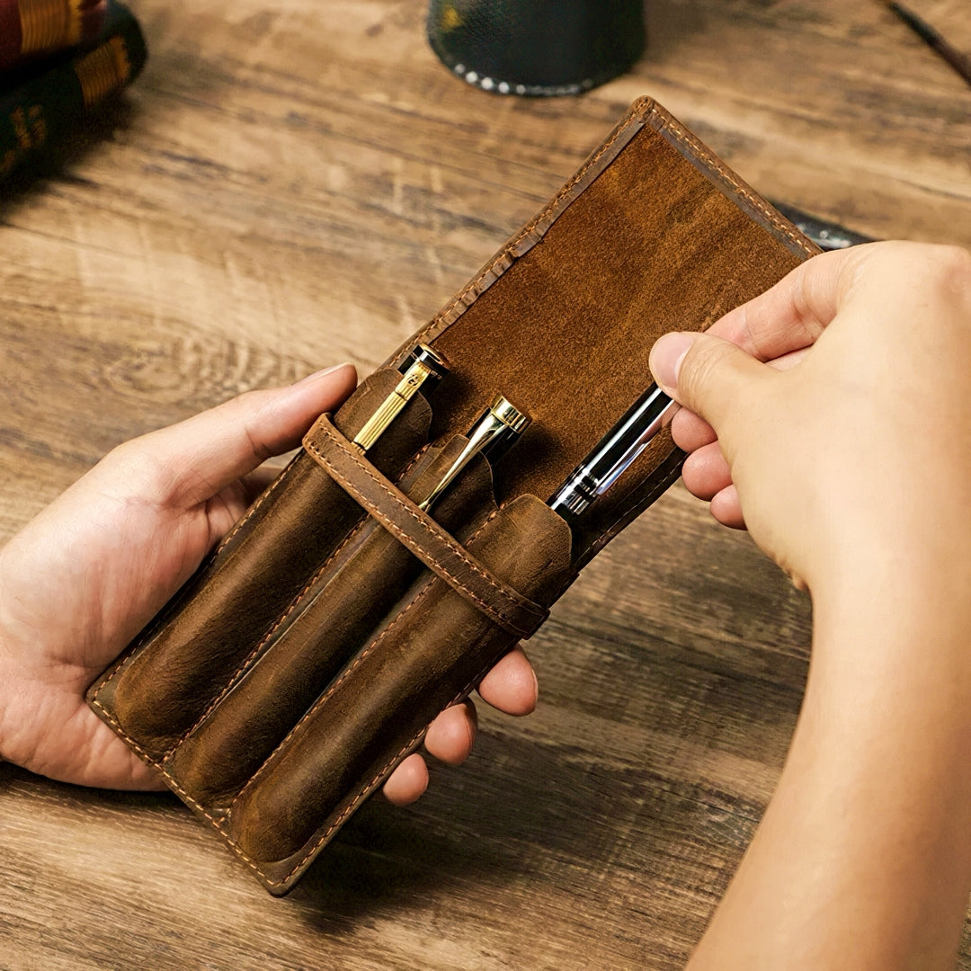 Retro Cowhide Leather Pen Case with 1/2/3 Slots