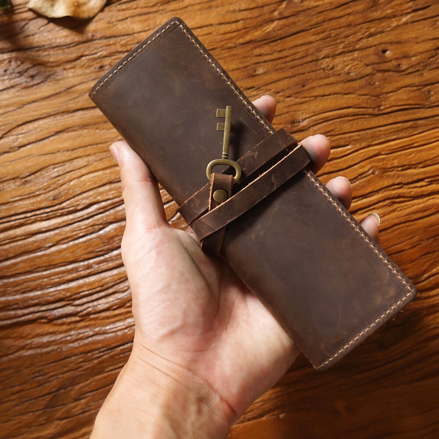 Dyed Cowhide Roll Up Pencil Case