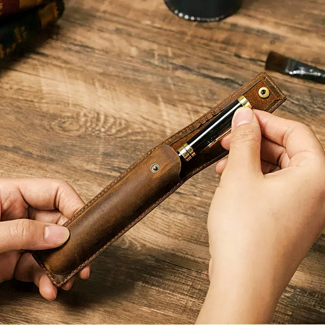Retro Cowhide Leather Pen Case with 1/2/3 Slots