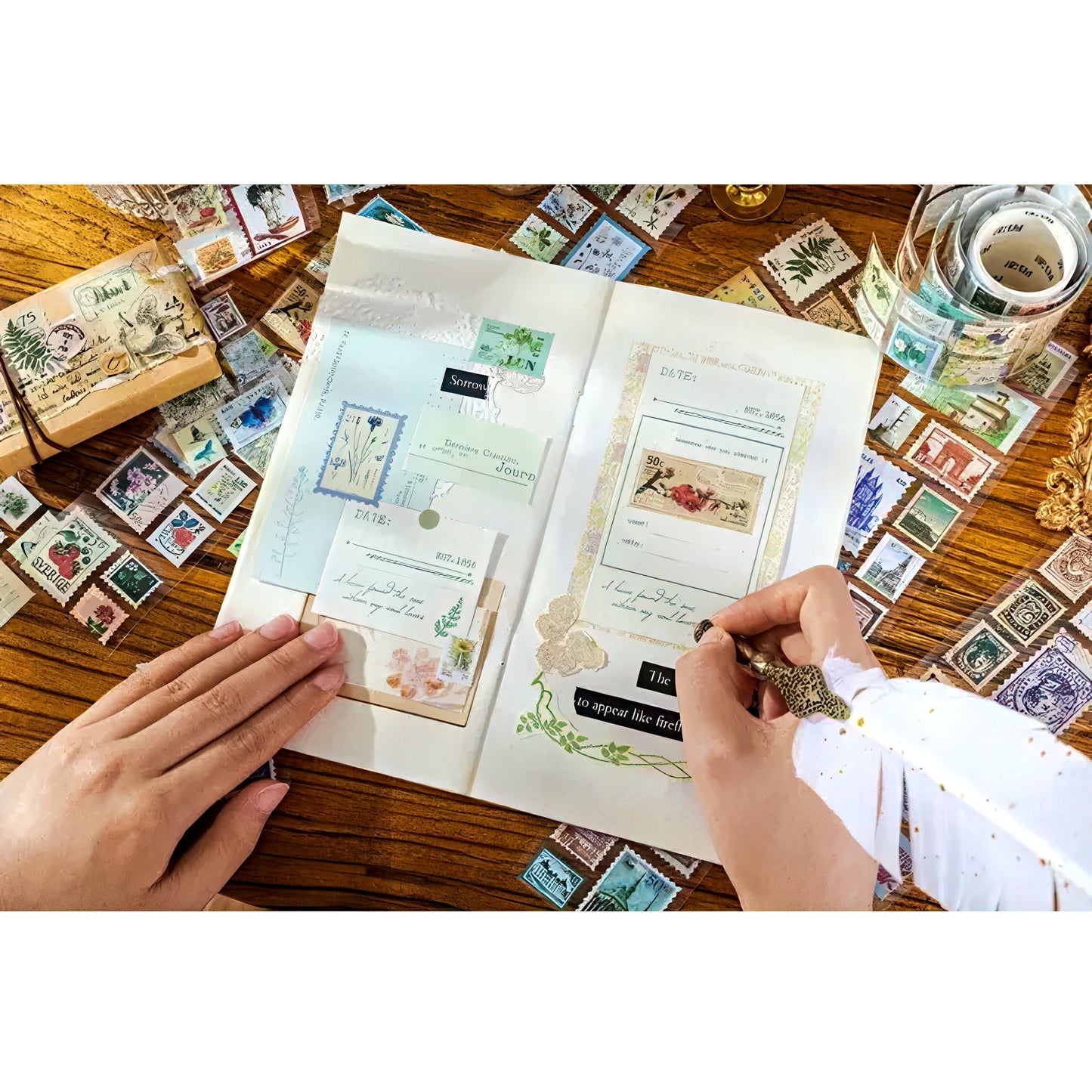 Retro Postage Stamp Sticker Roll