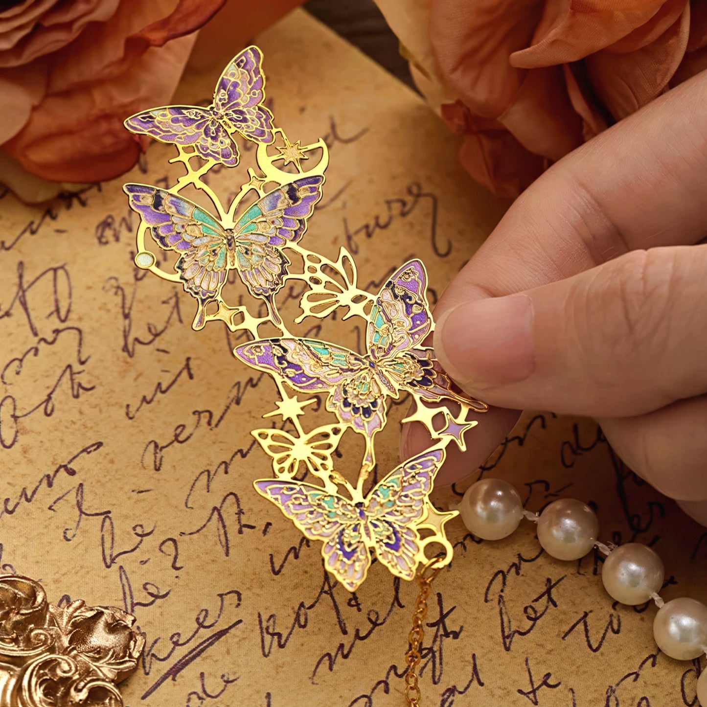 Starry Butterfly Themed Metal Bookmark