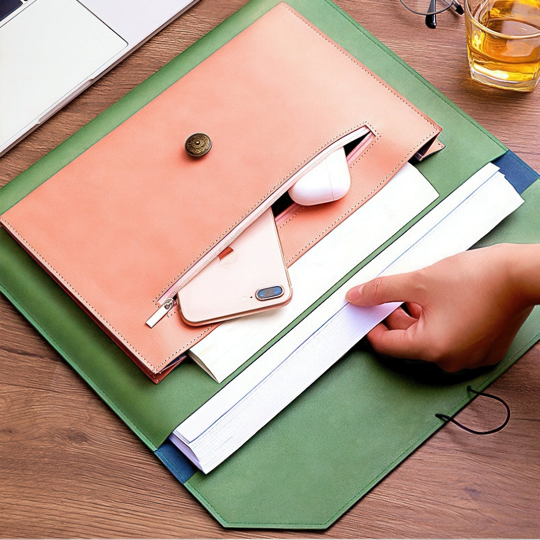 Retro Faux Leather Multi Compartment Document Bag