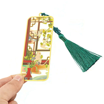 Ancient Chinese Themed Metal Bookmark with Tassel