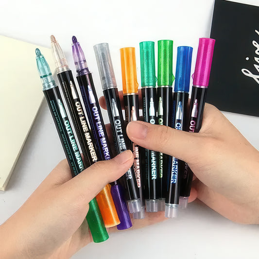 Double Line Outline Metallic Marker Set