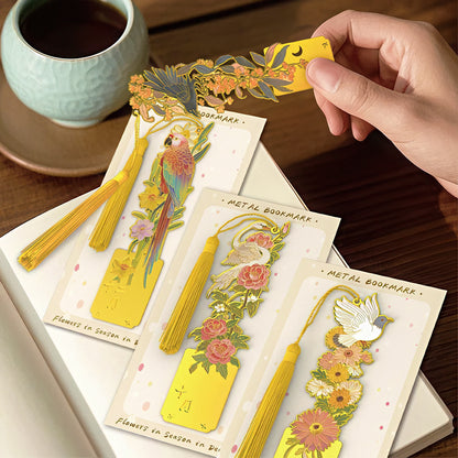 Birds and Flowers Themed Metal Bookmark