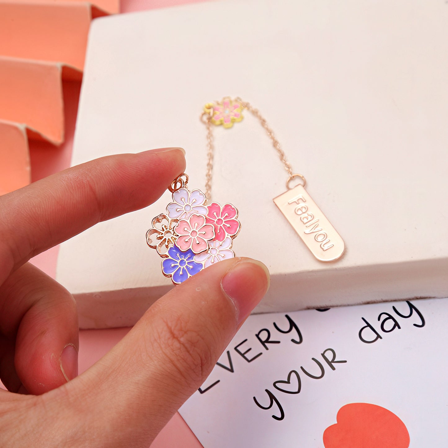 Cherry Blossoms Metal Charm Bookmark